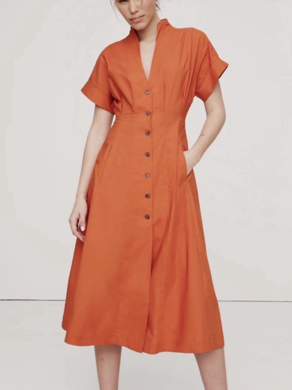 Banana Republic Cotton Poplin Shirt Midi Dress Sunset Orange Size 4